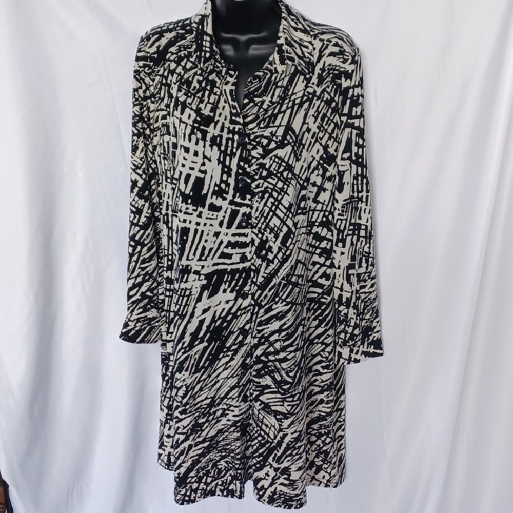 OLIVIA Matthews long sleeve shirt dress size large, black & cream, loose, flowy
